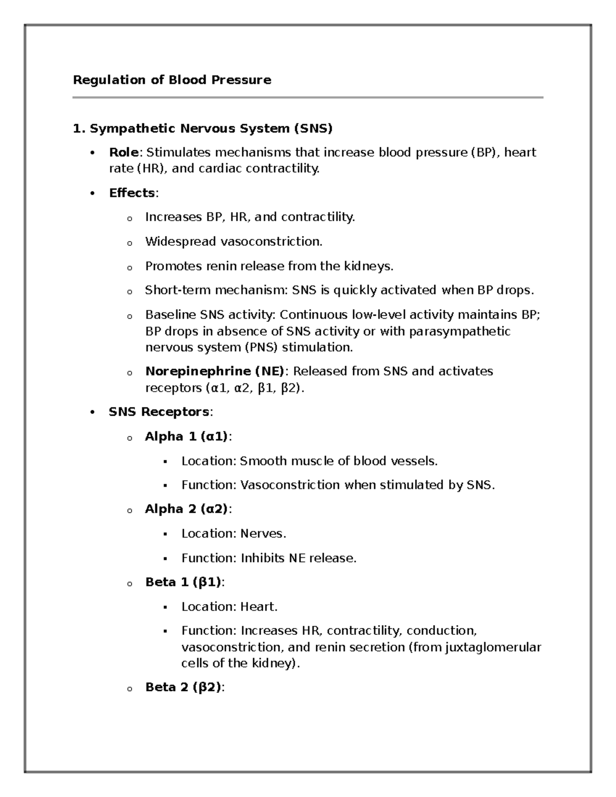 HTN official - HTN - Regulation of Blood Pressure 1. Sympathetic ...