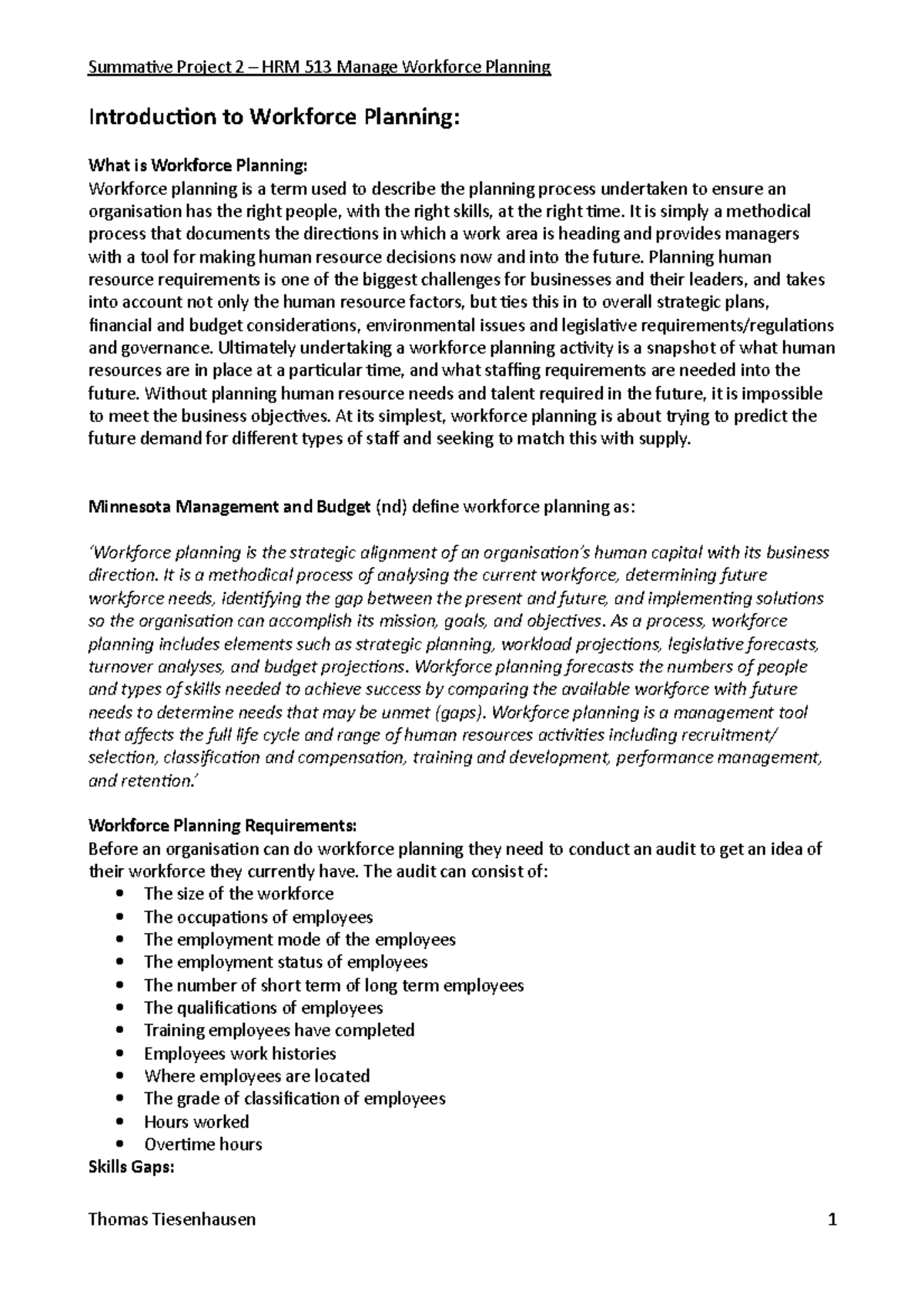 Minnesota Management and Budget - Summative Project 2 – HRM 513 Manage ...