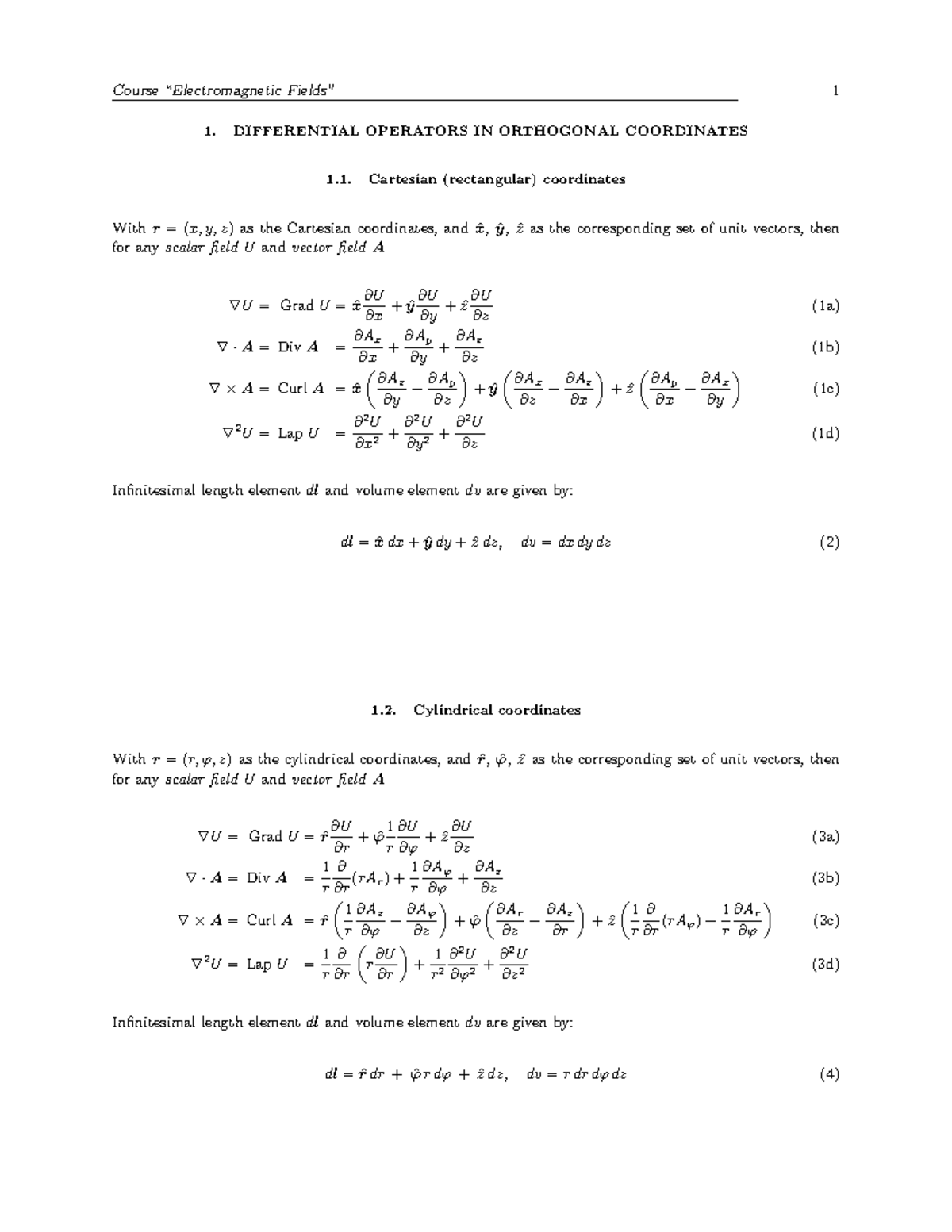 דף נוסחאות - Summary Electromagnetic Fields - DIFFERENTIAL OPERATORS IN ...