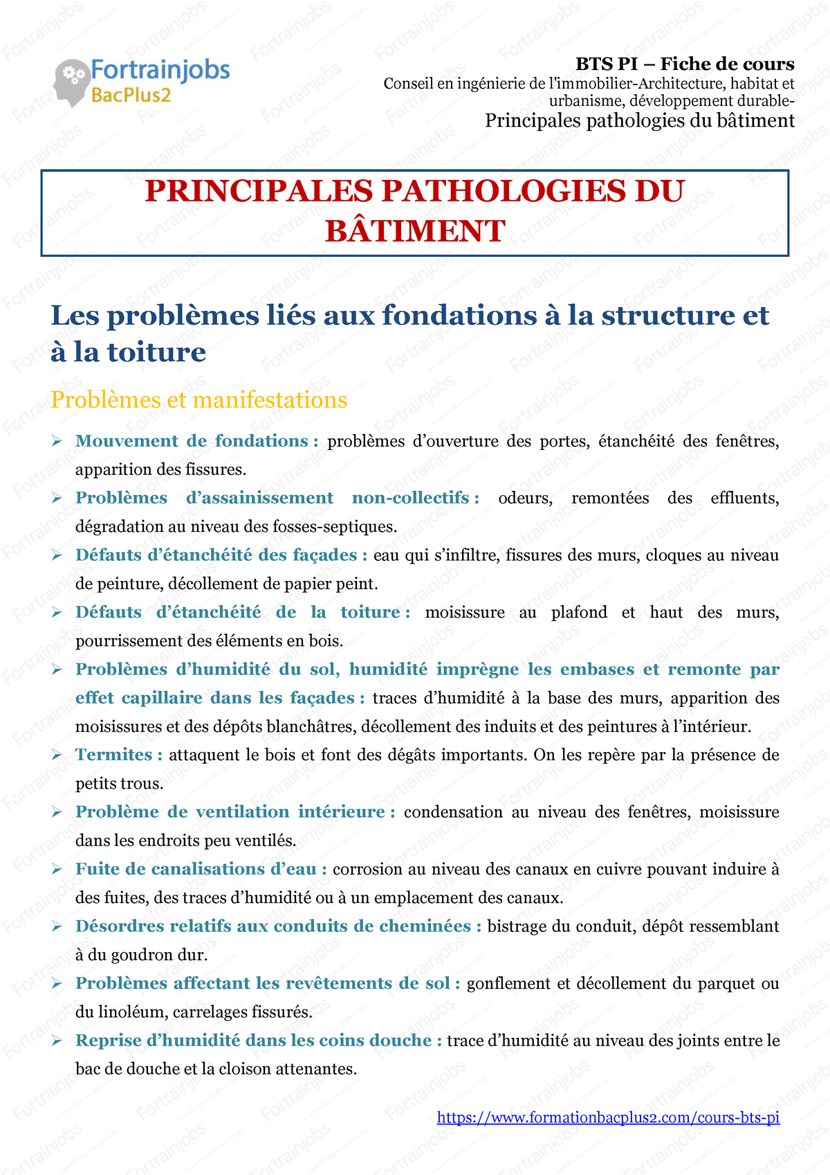 BTS PI Principales pathologies du batiment formationbacplus2/cours