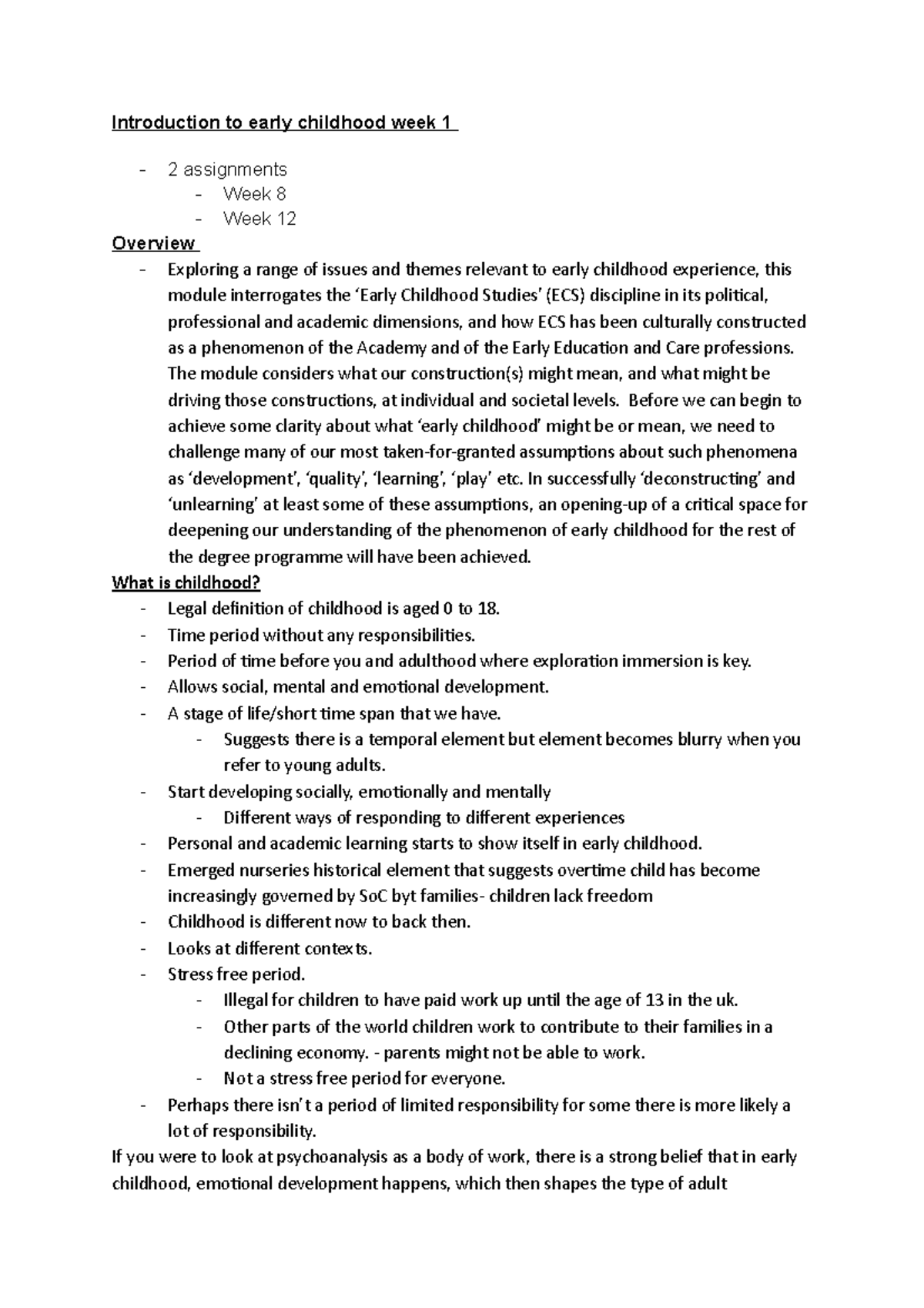 Introduction to early ed week 1 Introduction to early childhood week
