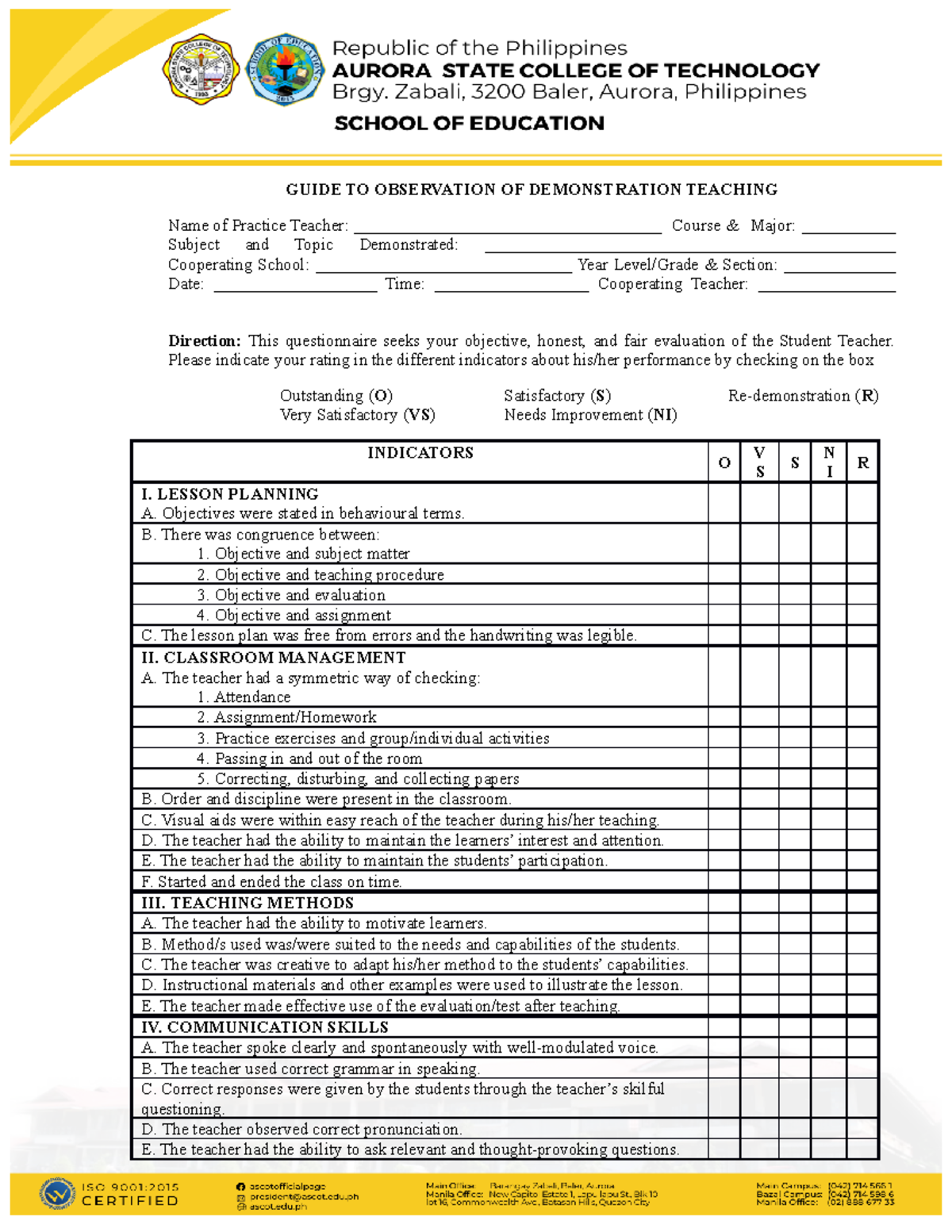 Observation Guide PT SEd 3 - GUIDE TO OBSERVATION OF DEMONSTRATION ...