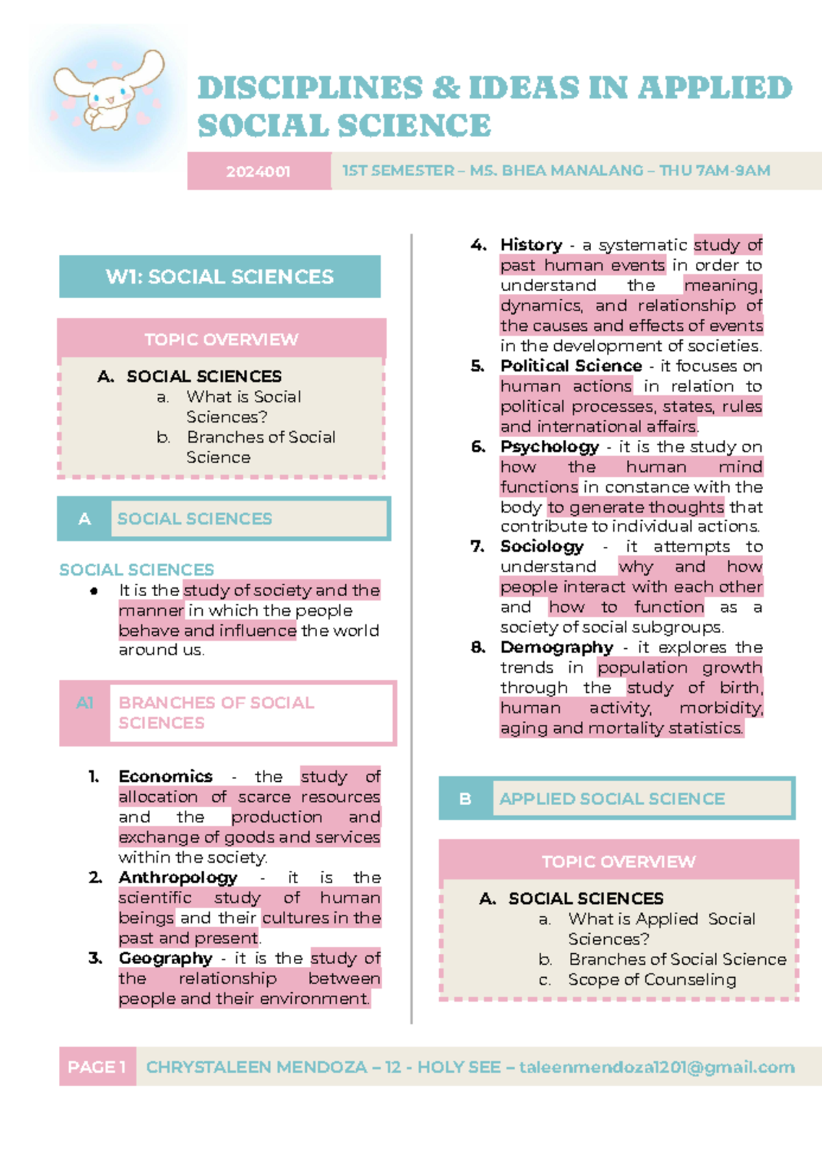 DISCIPLINES AND IDEAS IN APPLIED SOCIAL SCIENCES W1 SOCIAL SCIENCES