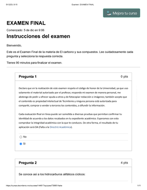 Examen Primer Examen Parcial - PRIMER EXAMEN PARCIAL Comenzado: 16 De ...