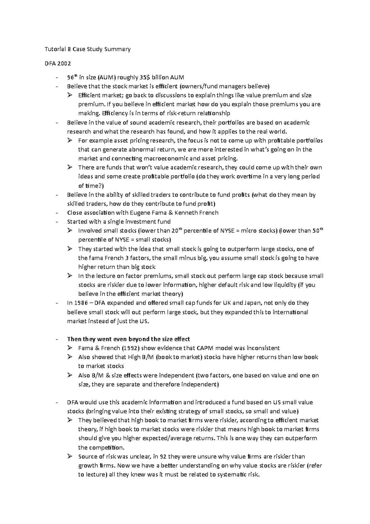 Tutorial 8 Case Study Summary - Tutorial 8 Case Study Summary DFA 2002 ...