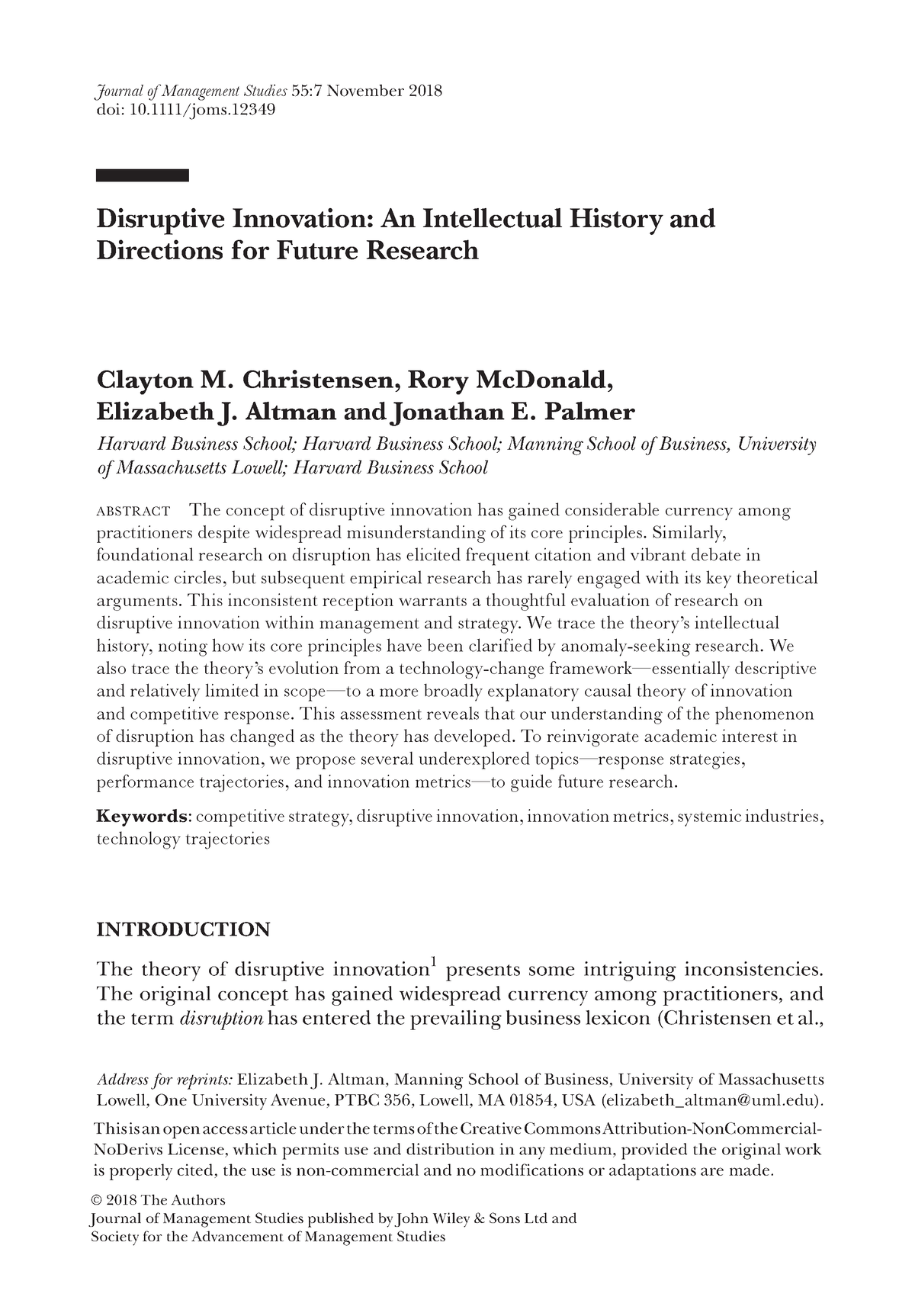 Clayton Christensen Disruptive Innovation An Intellectual History And Directions For Future 