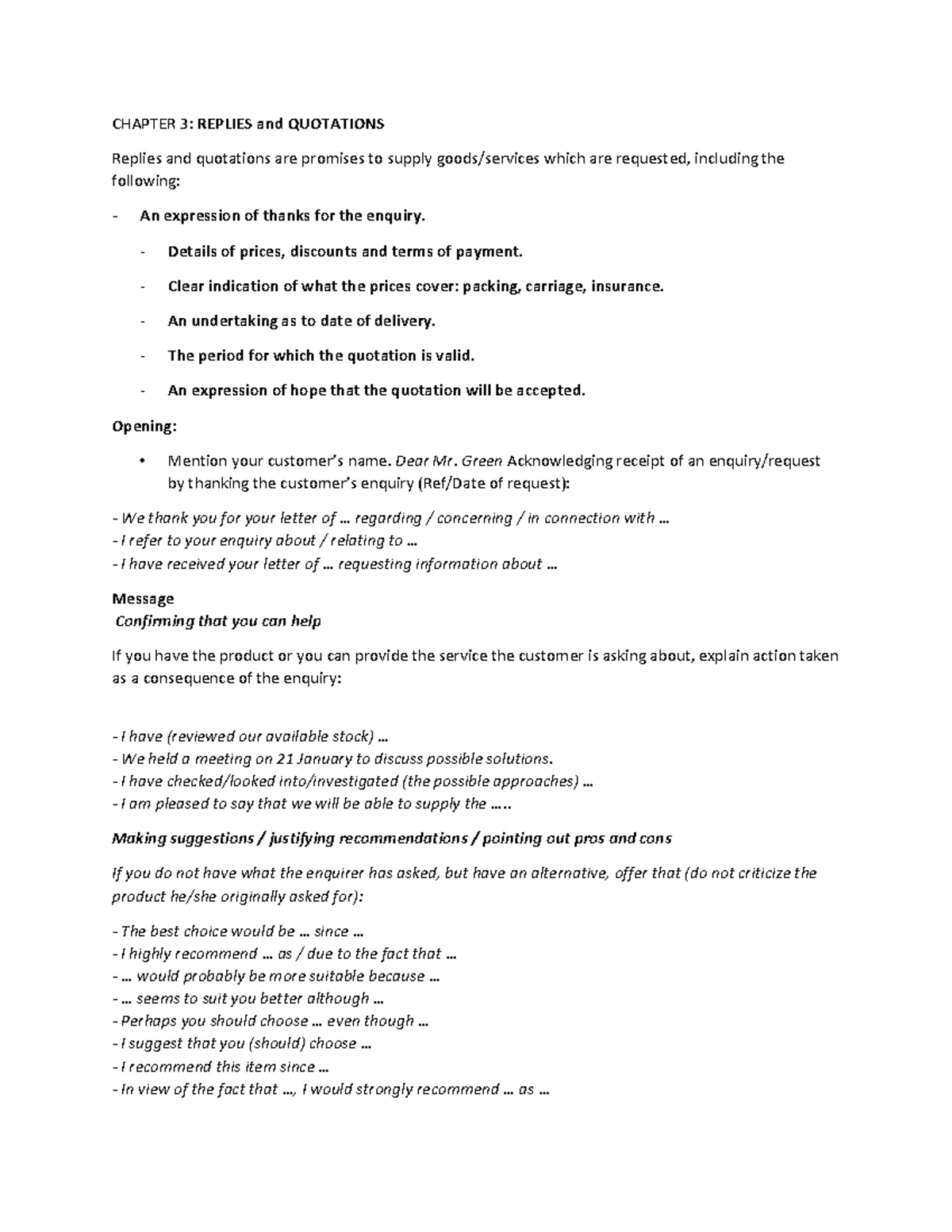 Reply to inquiry không đề cap CHAPTER 3 REPLIES and QUOTATIONS