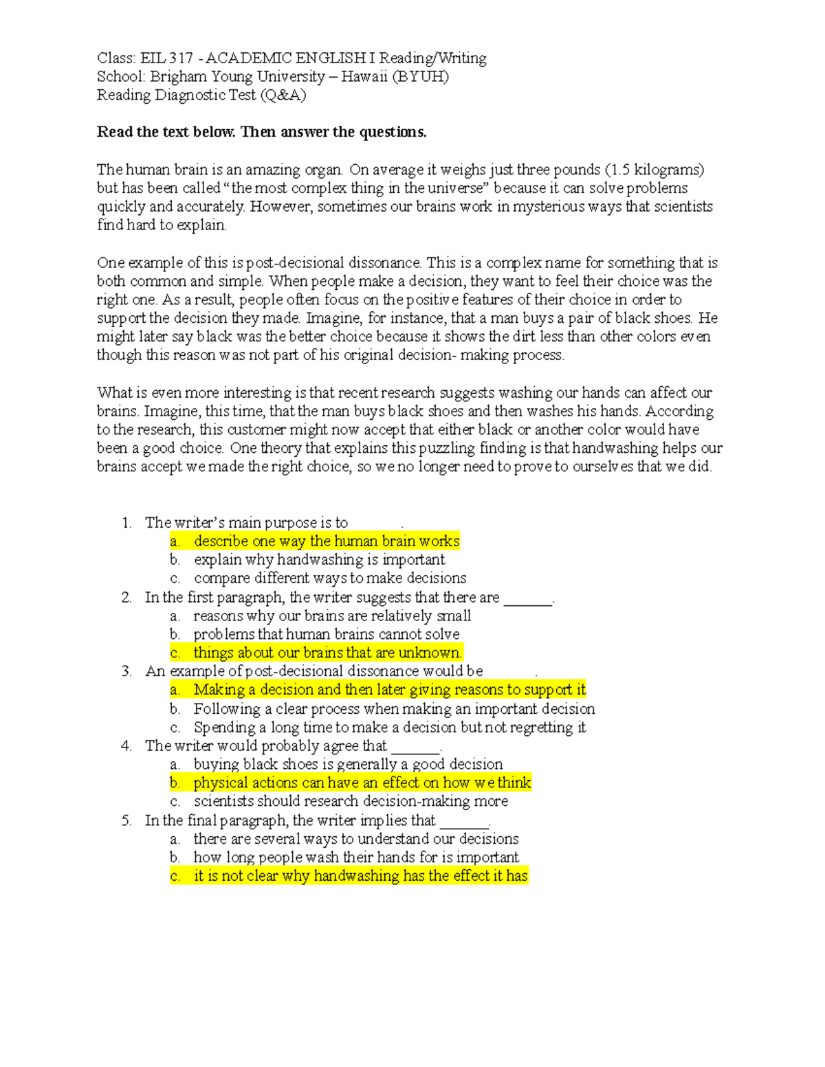 EIL 317 Academic English I ReadingWriting BYUH (Reading