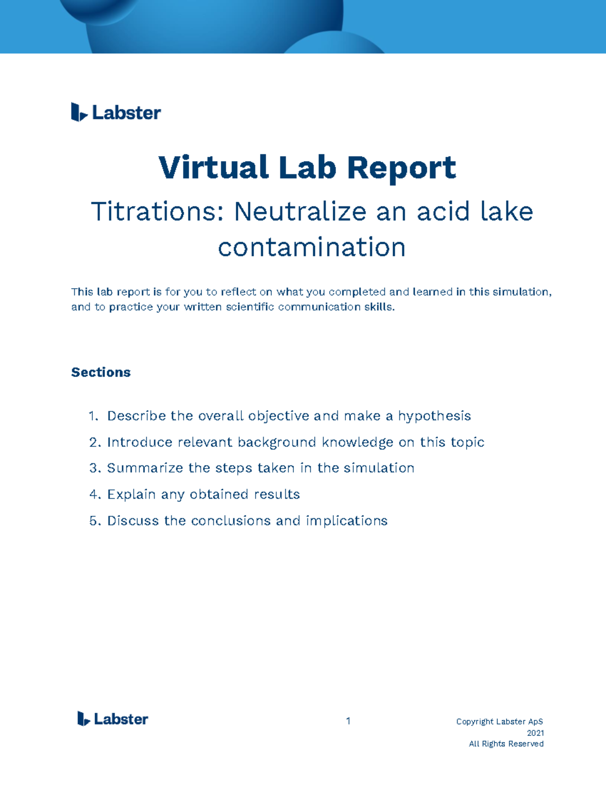 Titrations Lab MT 1 Copyright Labster ApS 2021 Virtual Lab Report