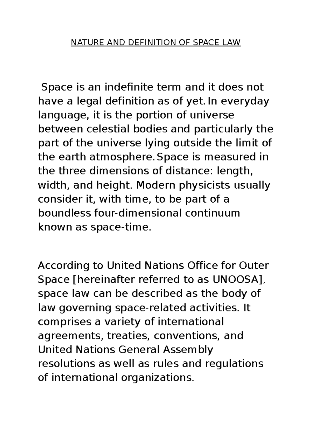 Nature AND Definition OF Space LAW - NATURE AND DEFINITION OF SPACE LAW ...