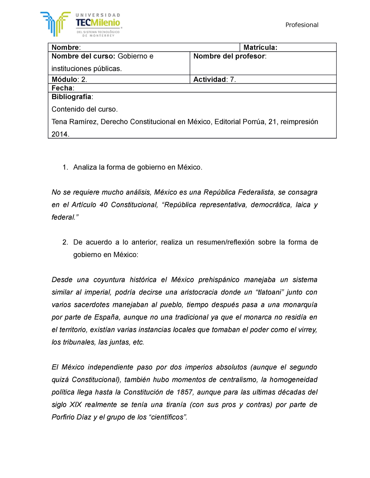 Actividad 7 Nota 100 Gobierno E Instituciones Publicas Studocu