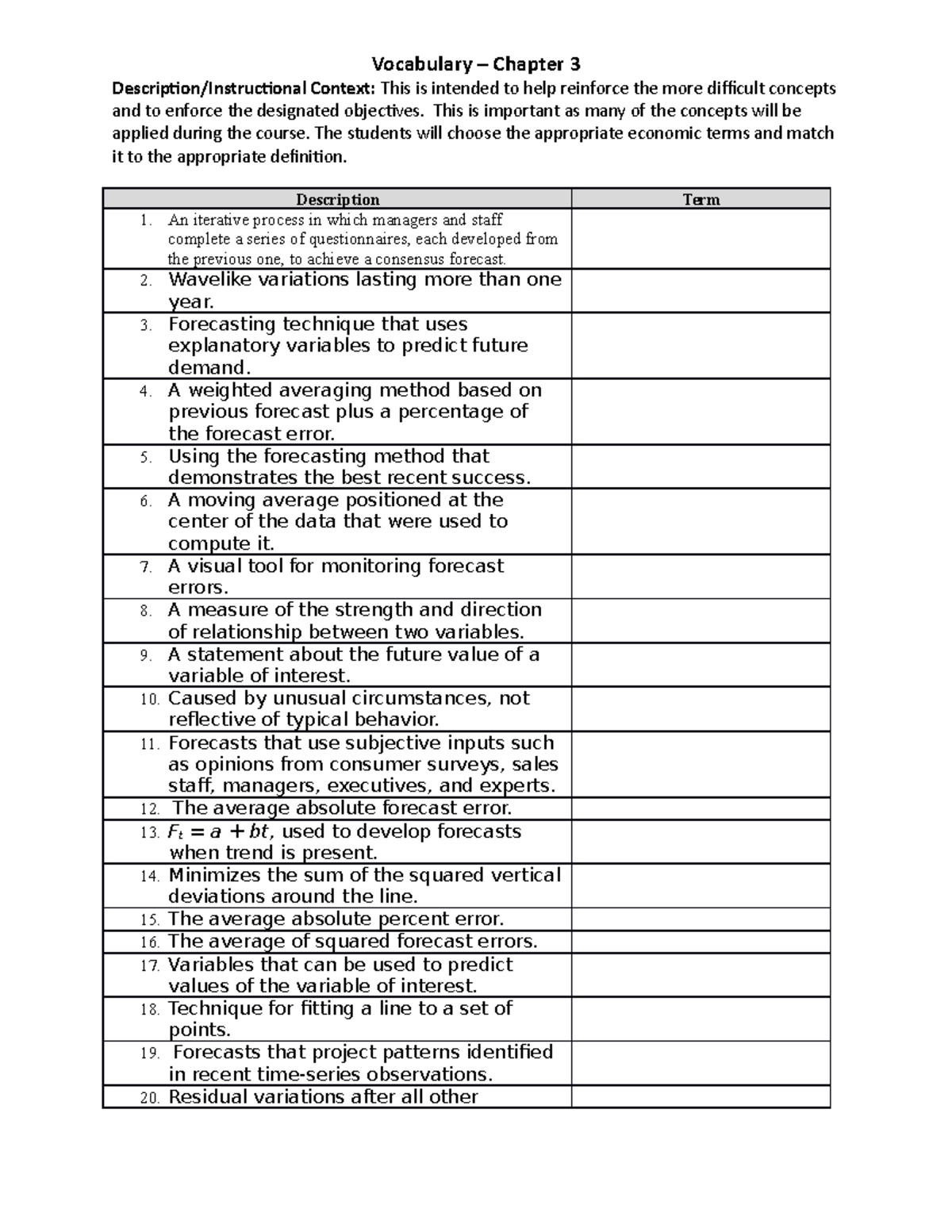 Vocabulary Chapter 3 na - Vocabulary – Chapter 3 Description ...