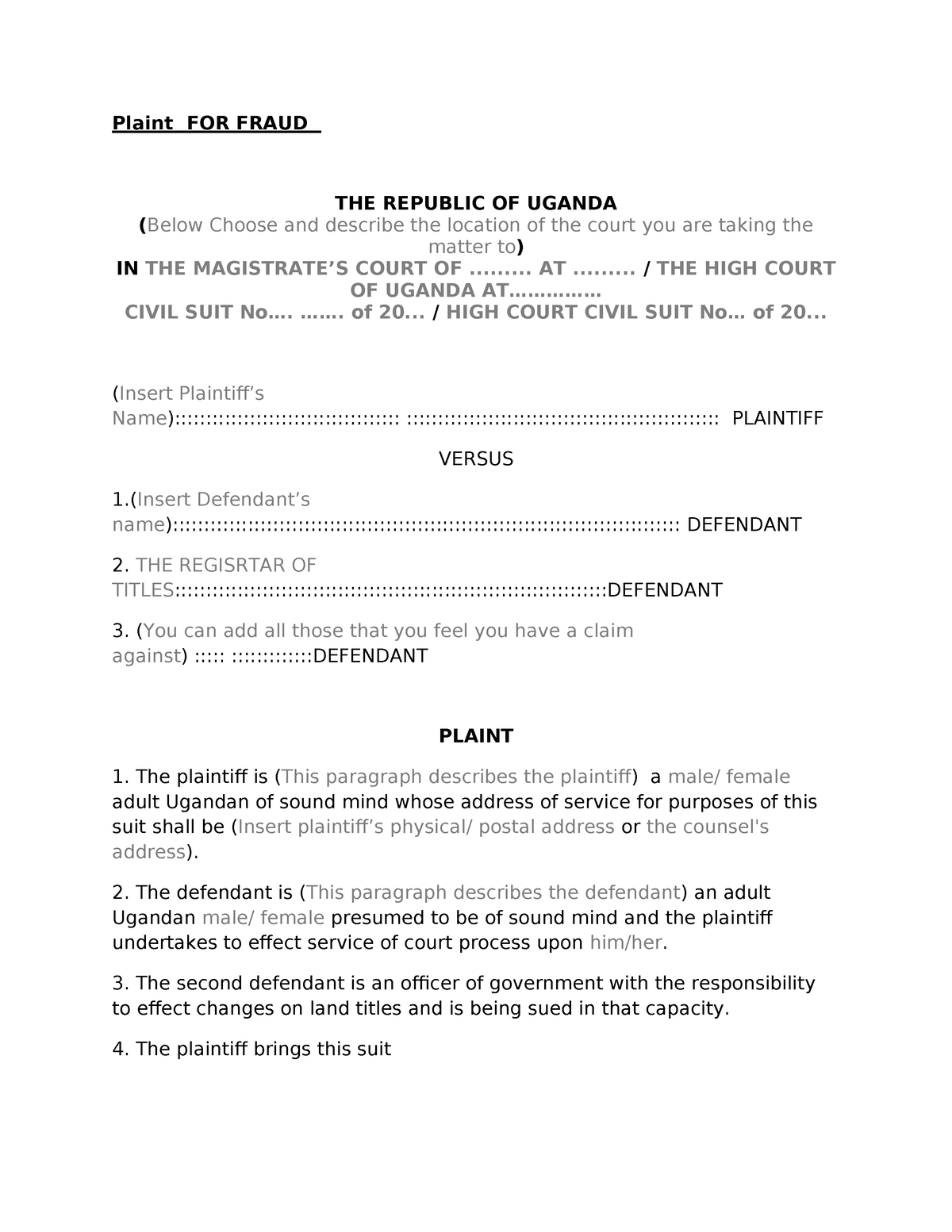 Fraud Plaint Good Notes Plaint FOR FRAUD THE REPUBLIC OF UGANDA   Thumb 1200 1553 