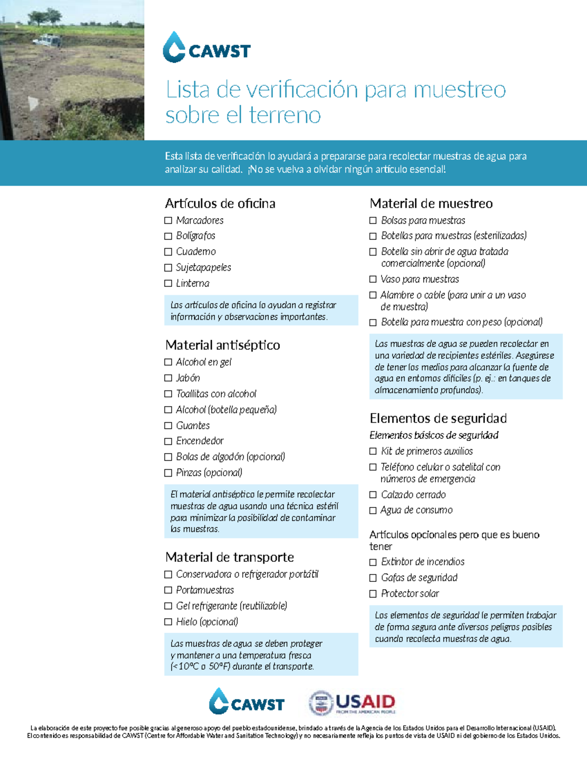 FS checklist es - cccccc - Lista de verificación para muestreo sobre el ...