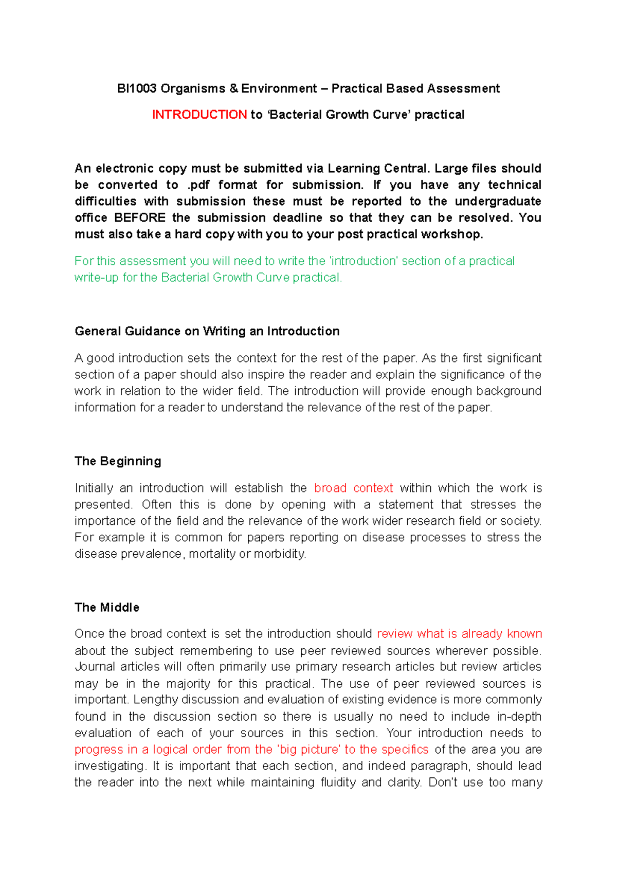 BI1003 Growth Curve Assignment Brief 1920 - BI1003 Organisms ...
