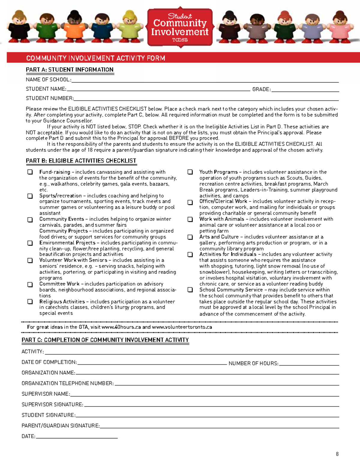 Tcdsb Community Service Form 2012 - Community Involvement Student TCDSB ...