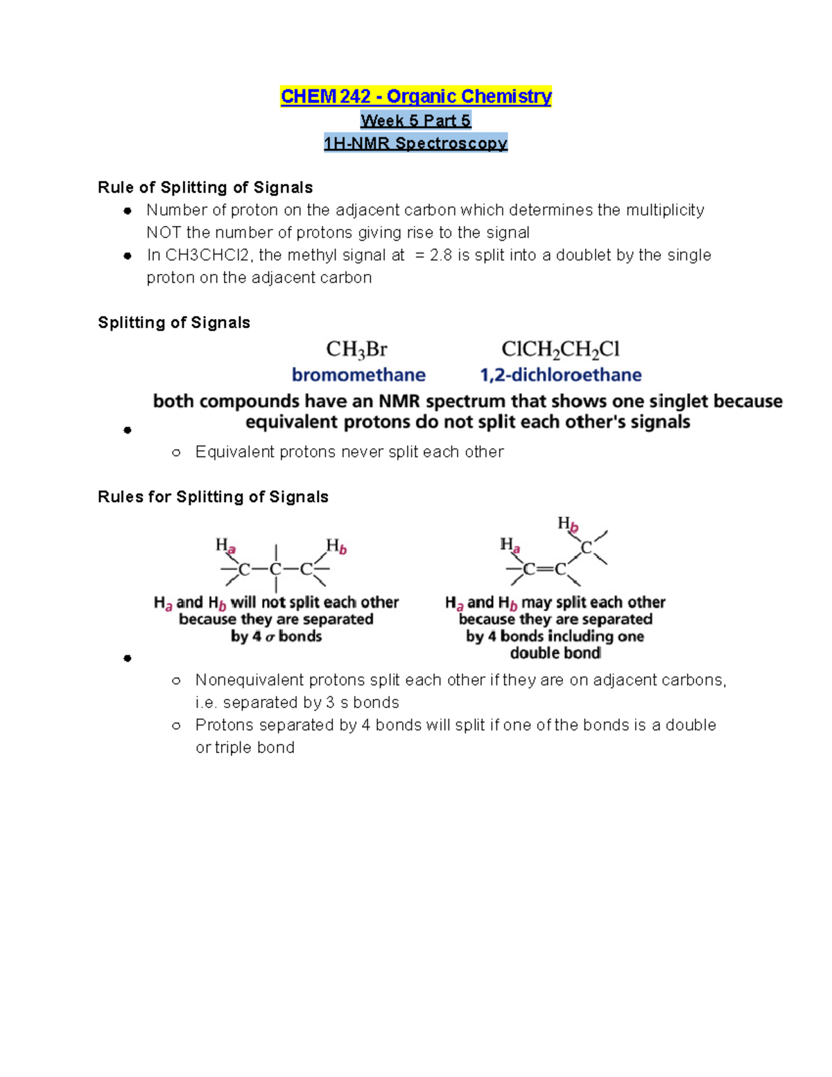 CHEM 242 Week 5 Lecture Notes Part 6 - H-NMR Spectroscopy - CHEM 242 ...