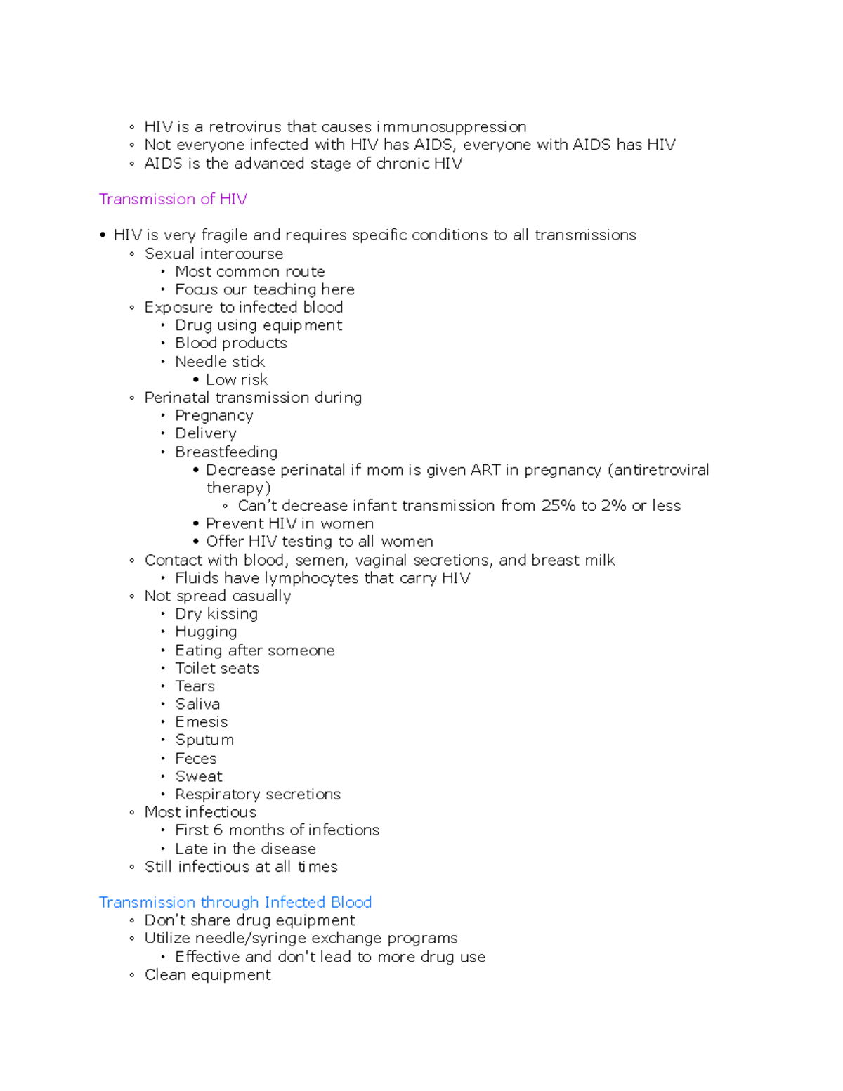 HIV and AIDS - my own person typed out notes from lecture and the ...