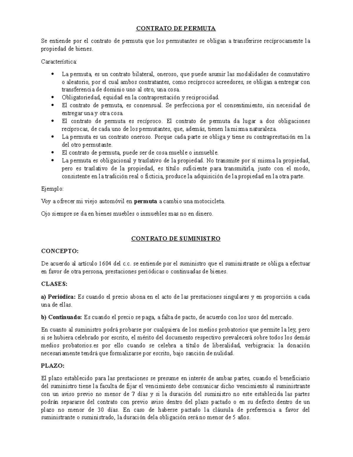 Examen 2019 - CONTRATO DE PERMUTA Se entiende por el contrato de ...
