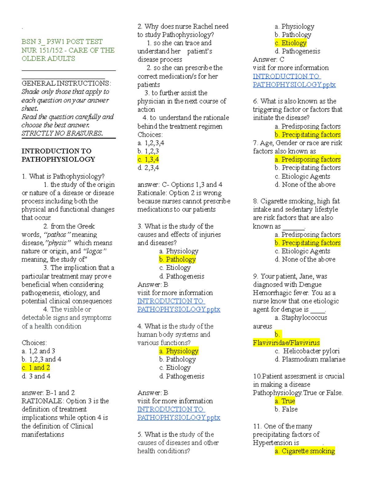 Bsn3P#3coa&chn - coa and chn - . BSN 3_ P3W1 POST TEST NUR 151/152 ...