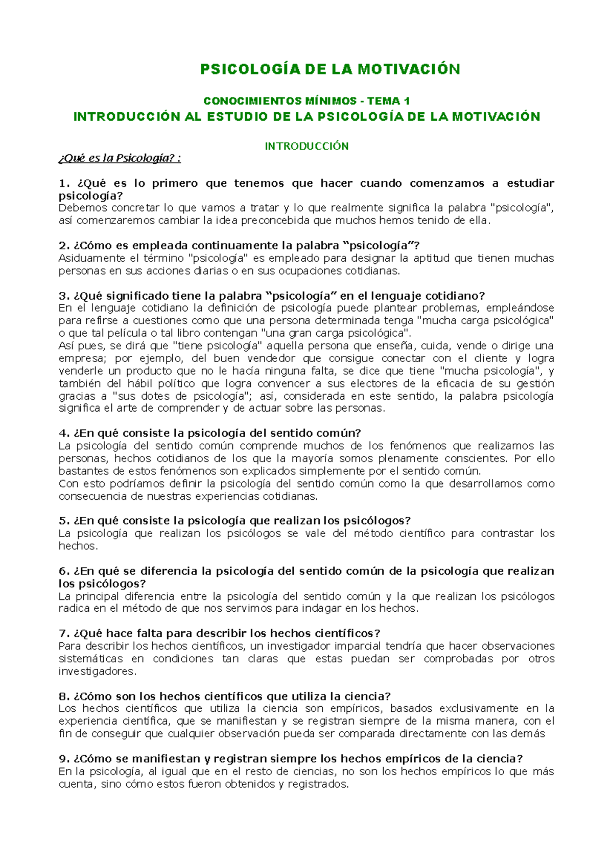 Motivación 1 - PSICOLOGÍA DE LA MOTIVACIÓN CONOCIMIENTOS MÍNIMOS - TEMA ...