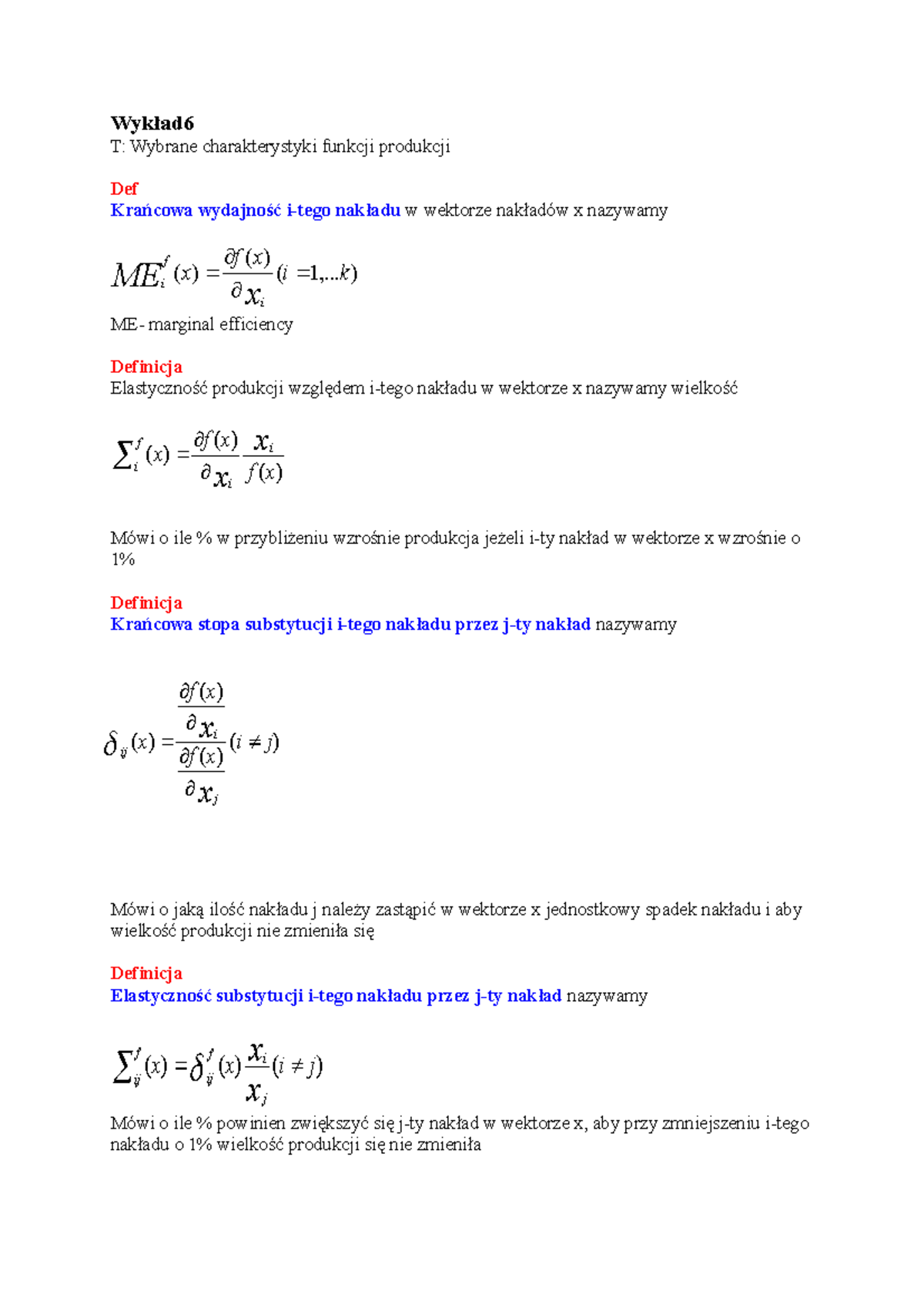 Ekonomia matematyczna cz2 - Wykład T: Wybrane charakterystyki funkcji