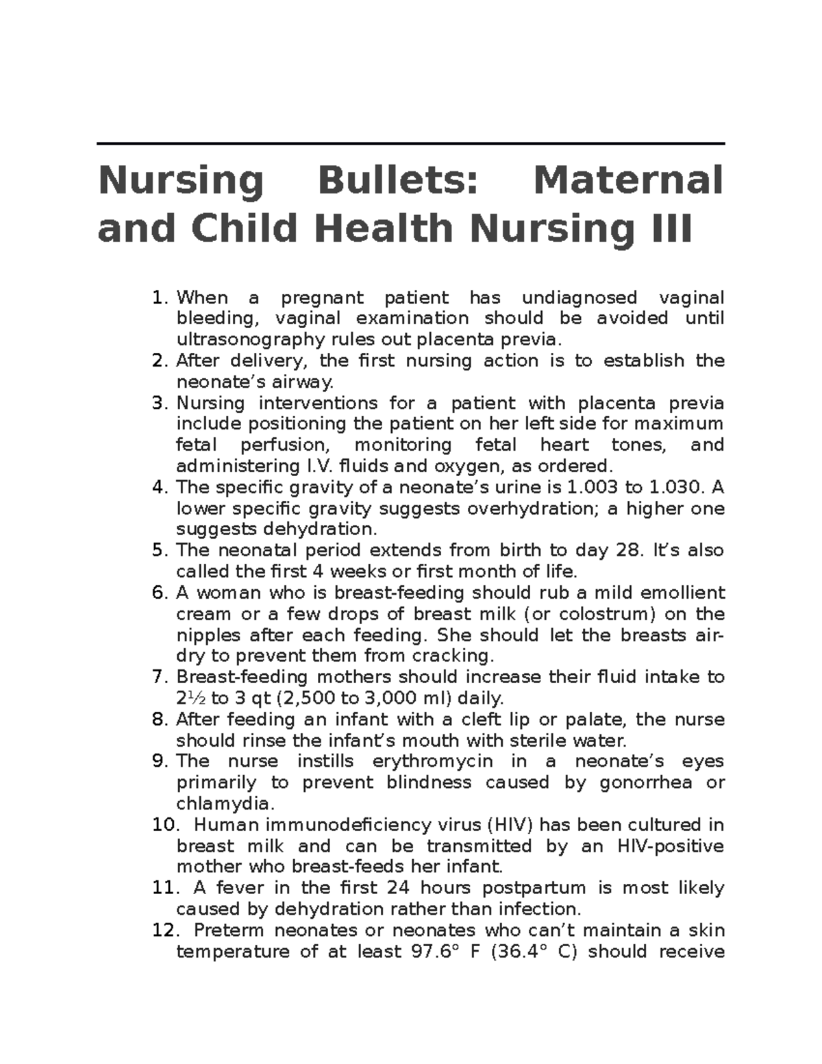 Maternal and Child Health Nursing 3 Bullets Nursing Bullets Maternal