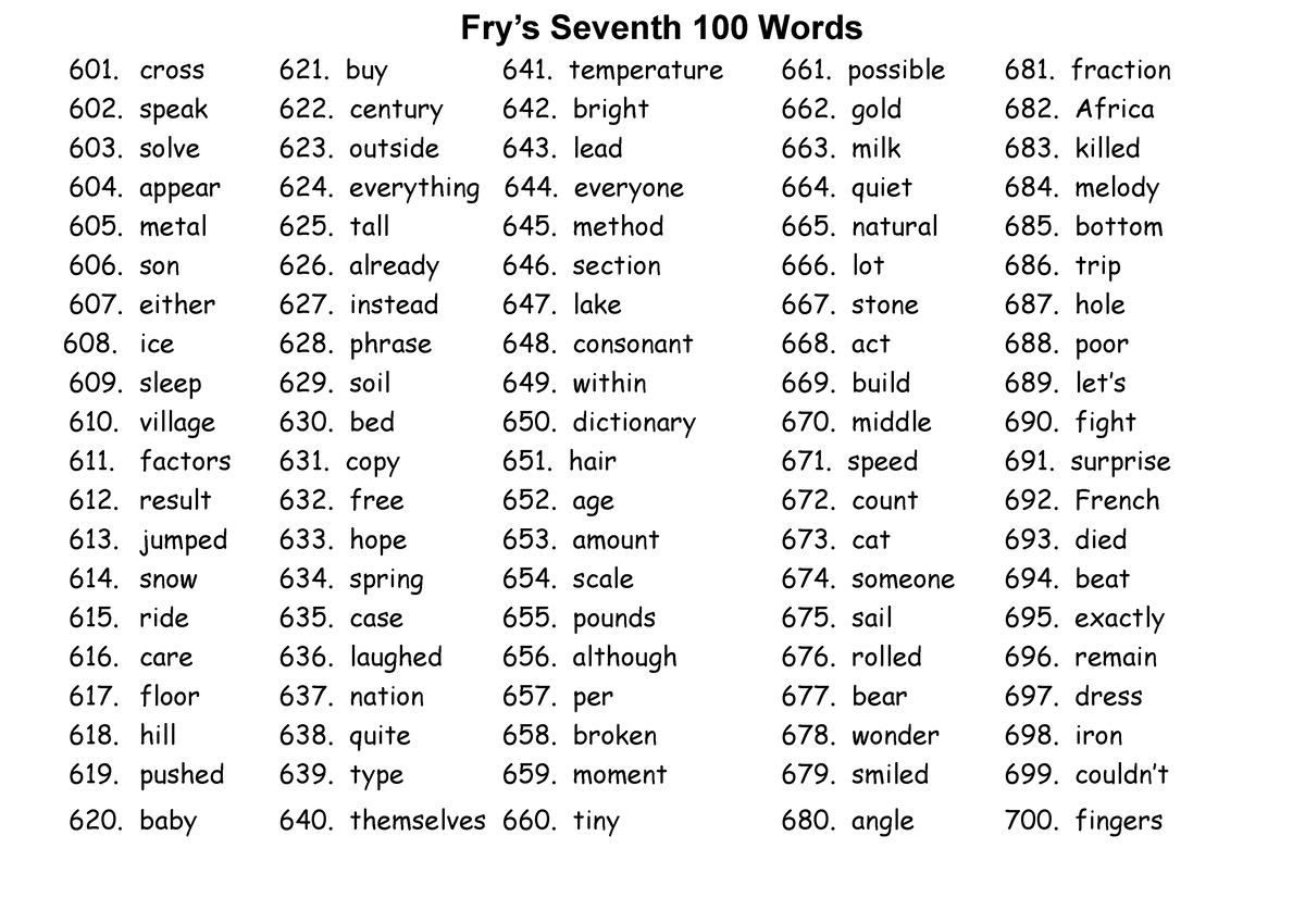 frys-seventh-100-words-fry-s-seventh-100-words-601-cross-621-buy