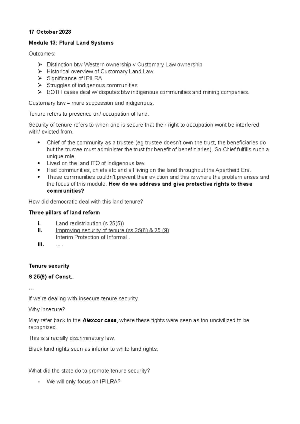 Property Module 13 cll 17 October 2023 Module 13 Plural Land