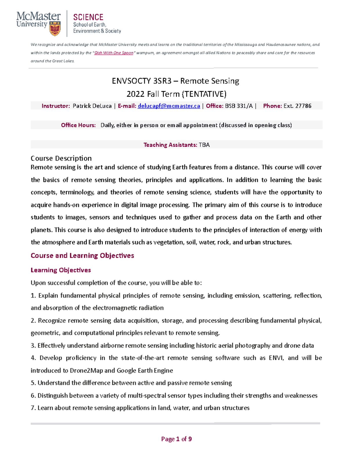 Envsocty3SR3 Course Outline We recognize and acknowledge that