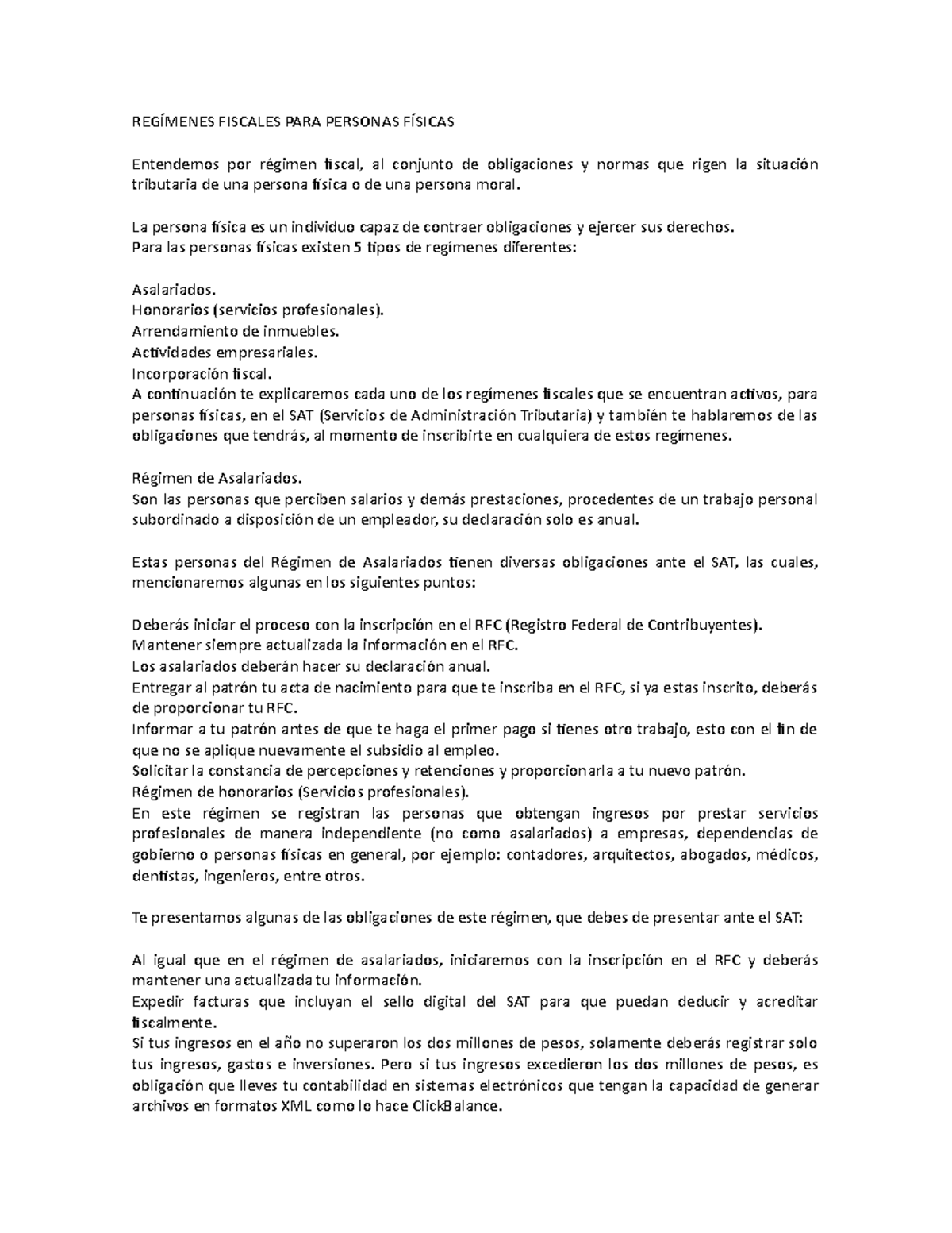 Regímenes Fiscales PARA Personas Físicas Y Morales - REGÍMENES FISCALES ...