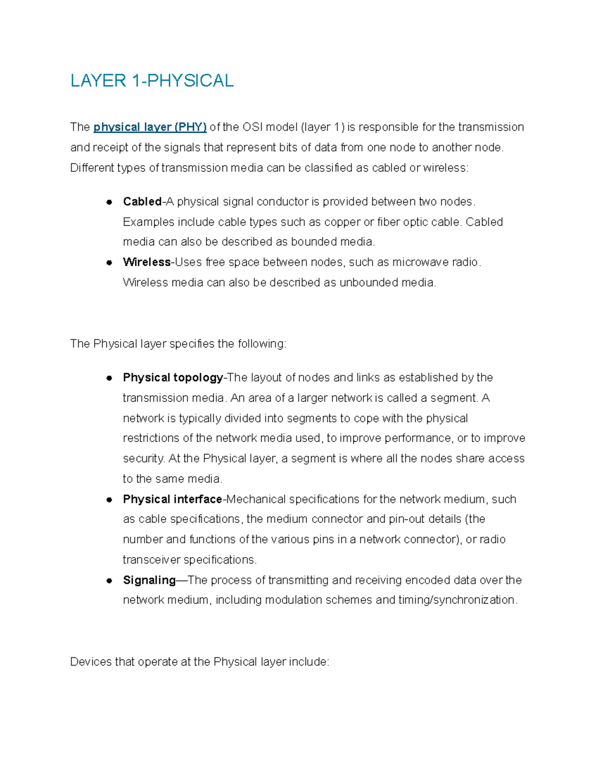 Lesson 1 Comp TIA Net+ - details of the first layer of the OSI model ...