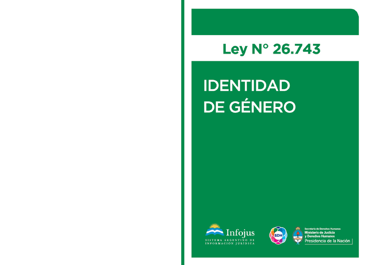 Ley 26743 Identidad De Genero Ley Nº 26 Identidad De GÉnero Presidenta De La Nación Dra 2588