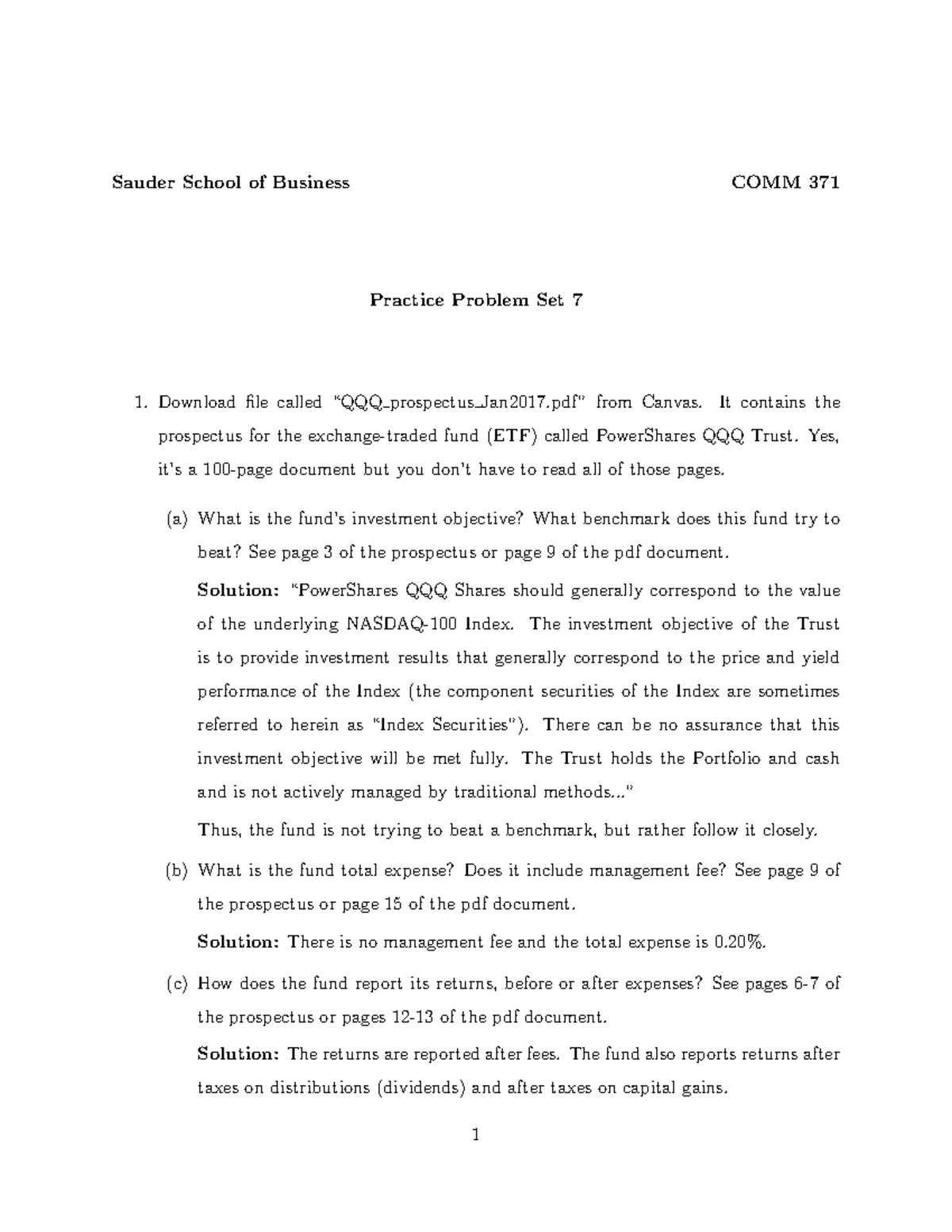 COMM371 PPS8 Solution - Sauder School of Business COMM 371 Practice ...