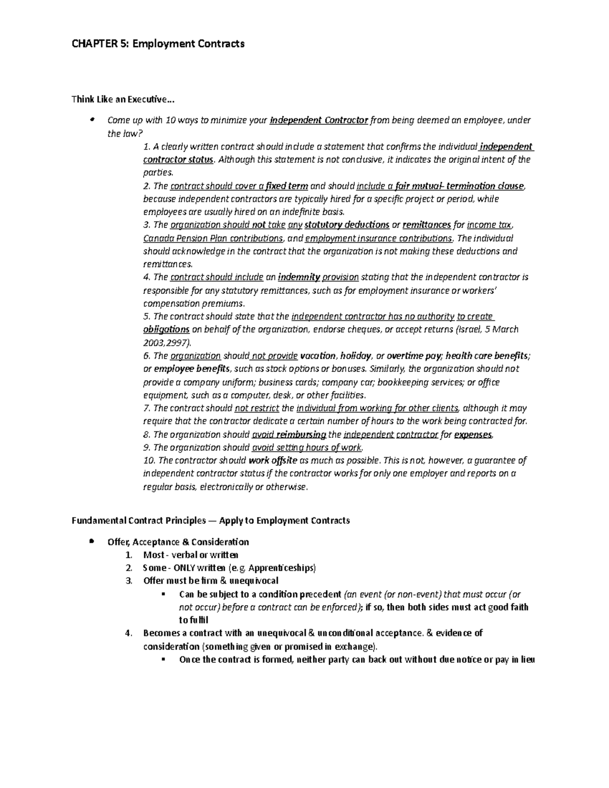 Ch 5 Employment Contracts - CHAPTER 5: Employment Contracts Think Like ...