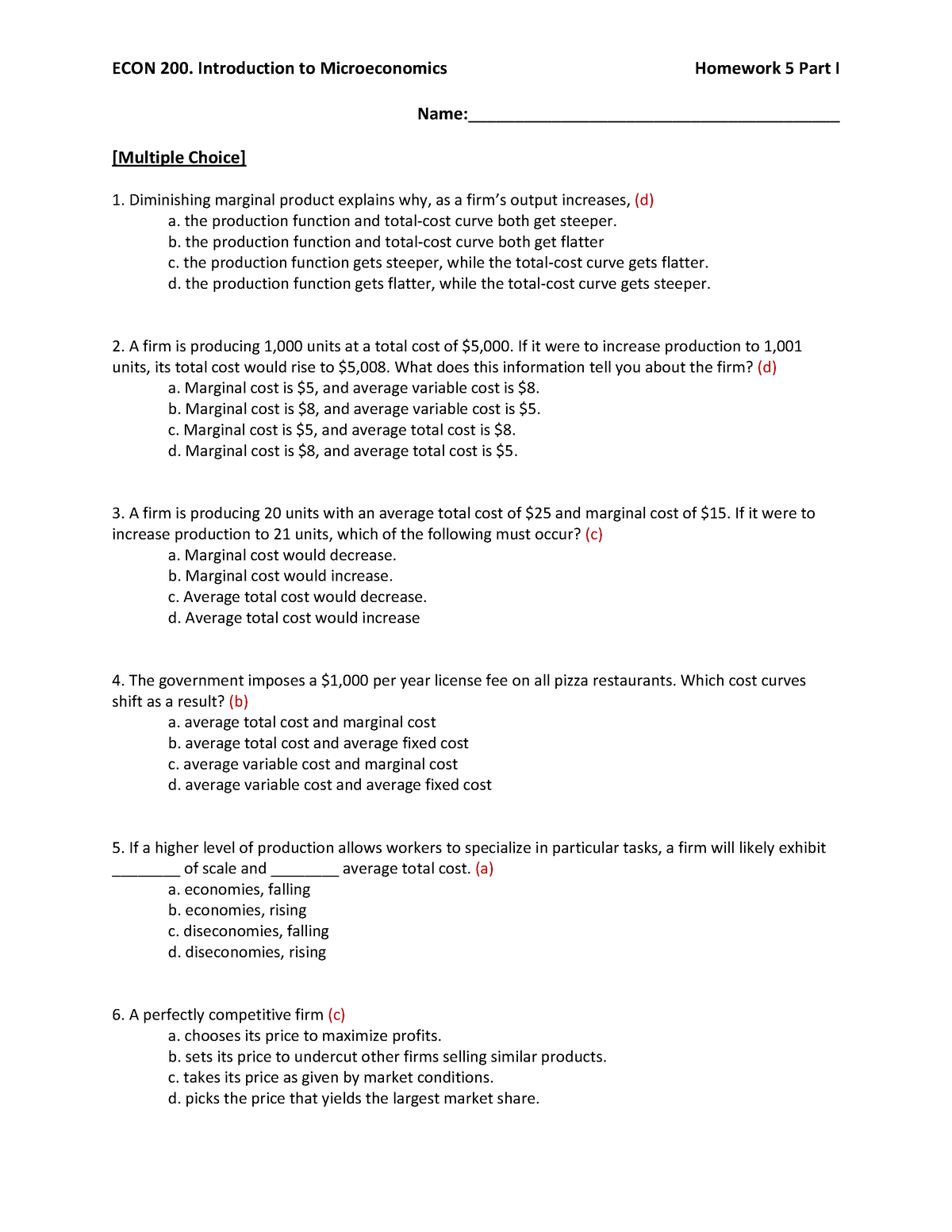 Homework 5 Part Principle Of Economics Ho Hoang Anh - ECON 200 ...