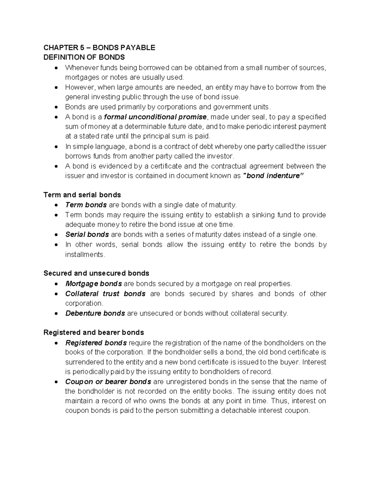 Chapter 5- Bonds Payable - CHAPTER 5 – BONDS PAYABLE DEFINITION OF ...