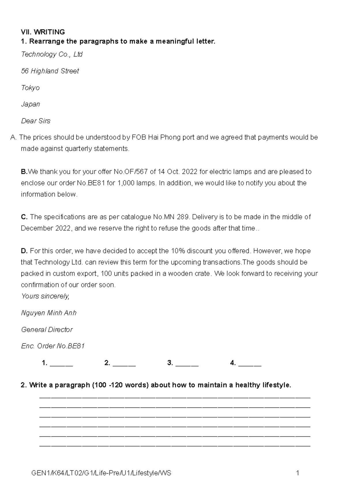 UNIT 5 Environment WSample (key,scripts,sources) - VII. WRITING ...