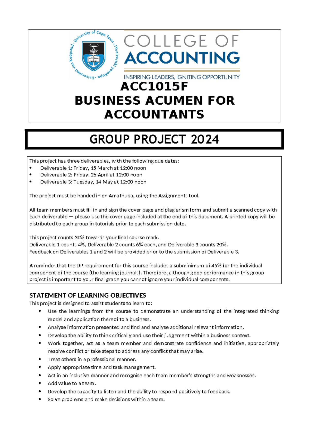 ACC1015F Project documenation 2024 - ACC1015F BUSINESS ACUMEN FOR ...