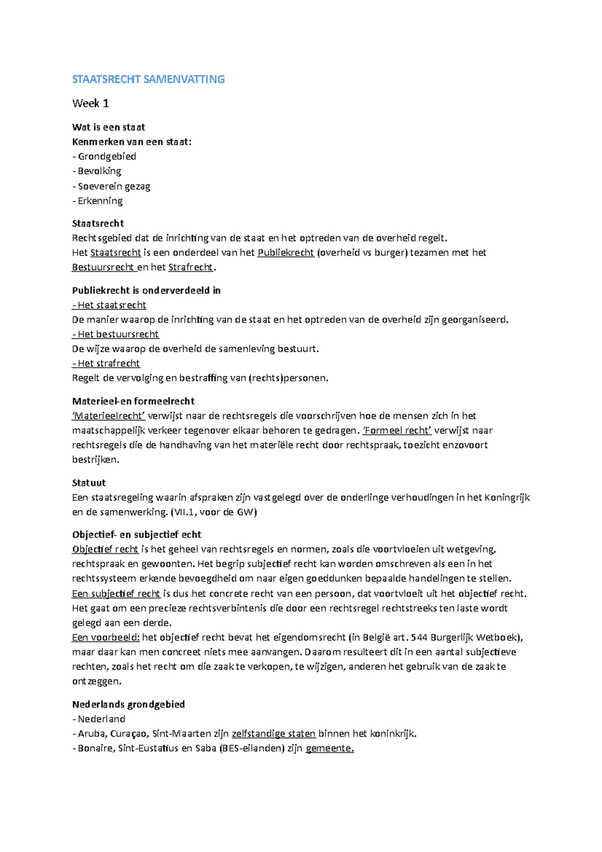 Samenvatting Staatsrecht STAATSRECHT SAMENVATTING Week 1 Wat Is Een 