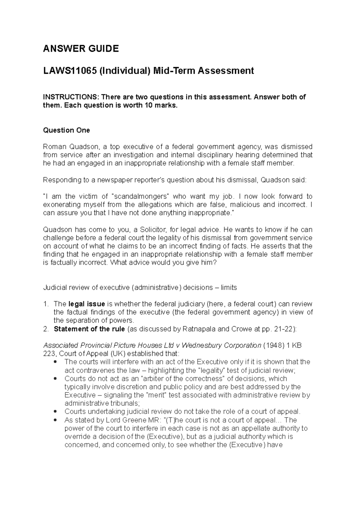 Constitutional Law Individual MidTerm Assessment Answer Guide