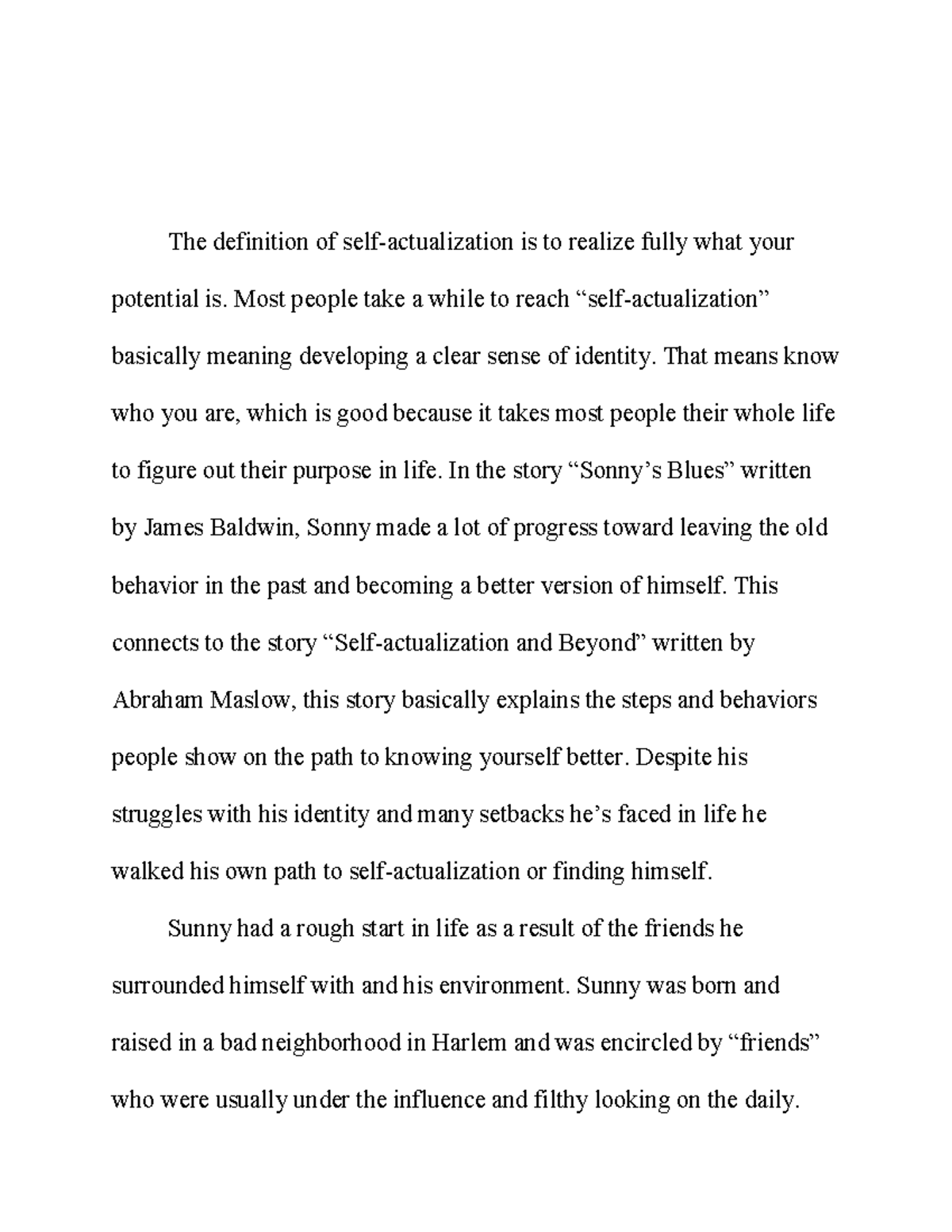 essay about self actualization