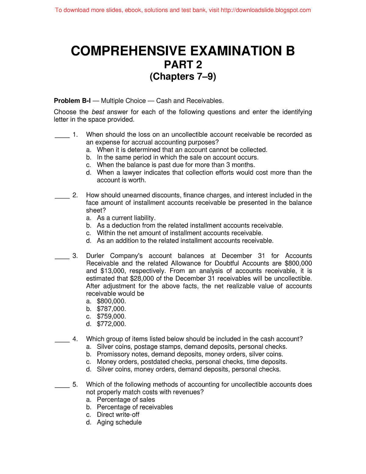 Comprehensive Exam B - 123 - COMPREHENSIVE EXAMINATION B PART 2 ...