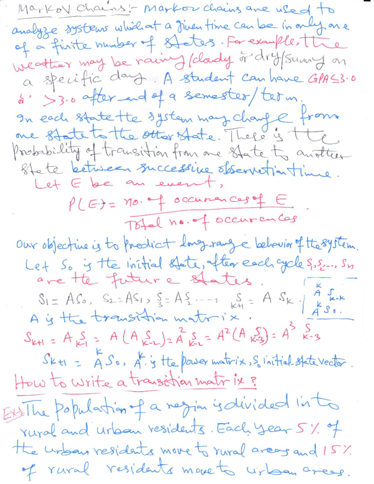 Markov Chain Hand written - Linear Algebra - Studocu