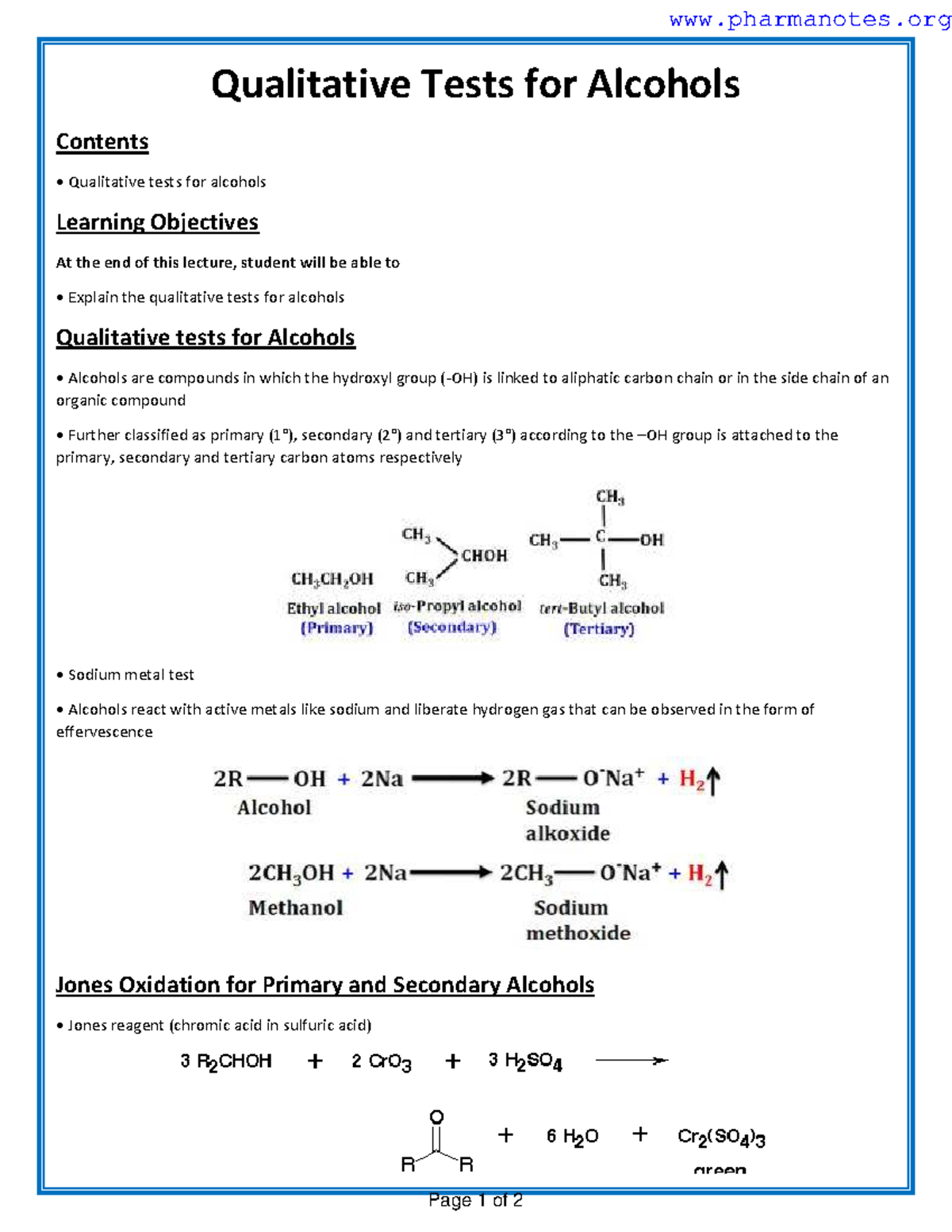 Qualitative Tests for Alcohols Qualitative Tests for Alcohols