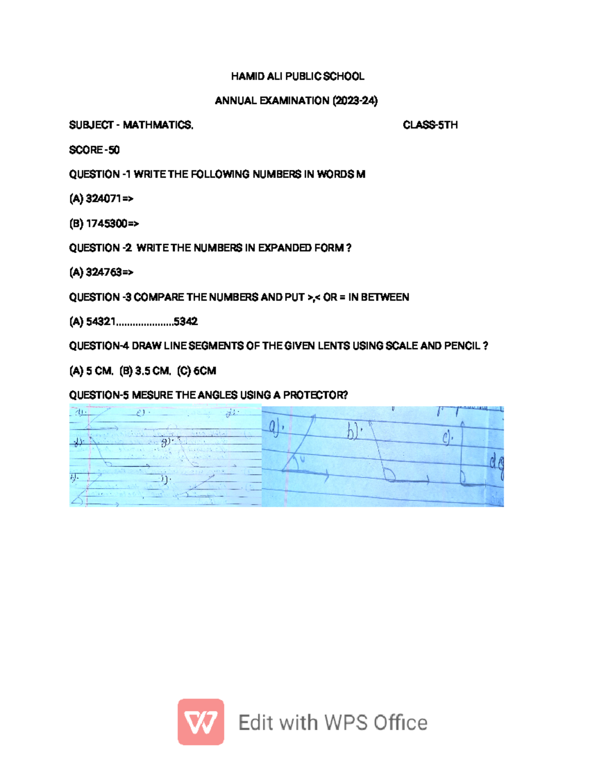 Hamid ALI Publi-WPS Office class 5th math - HAMID ALI PUBLIC SCHOOL ...