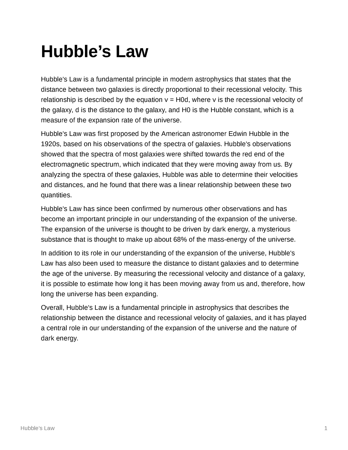 Hubbles Law Notes Hubbles Law 1 Hubbles Law Hubbles Law Is A Fundamental Principle In 1957