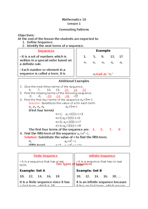 Mathematics 10 lesson 5 - Mathematics 10 Lesson 5 Finding the Sum of ...