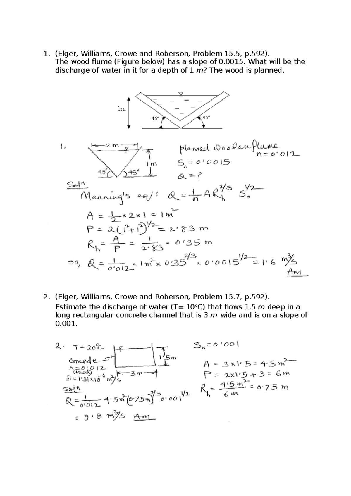 Practice Problems Week 11-12 Open Channel Flow - (Elger, Williams ...