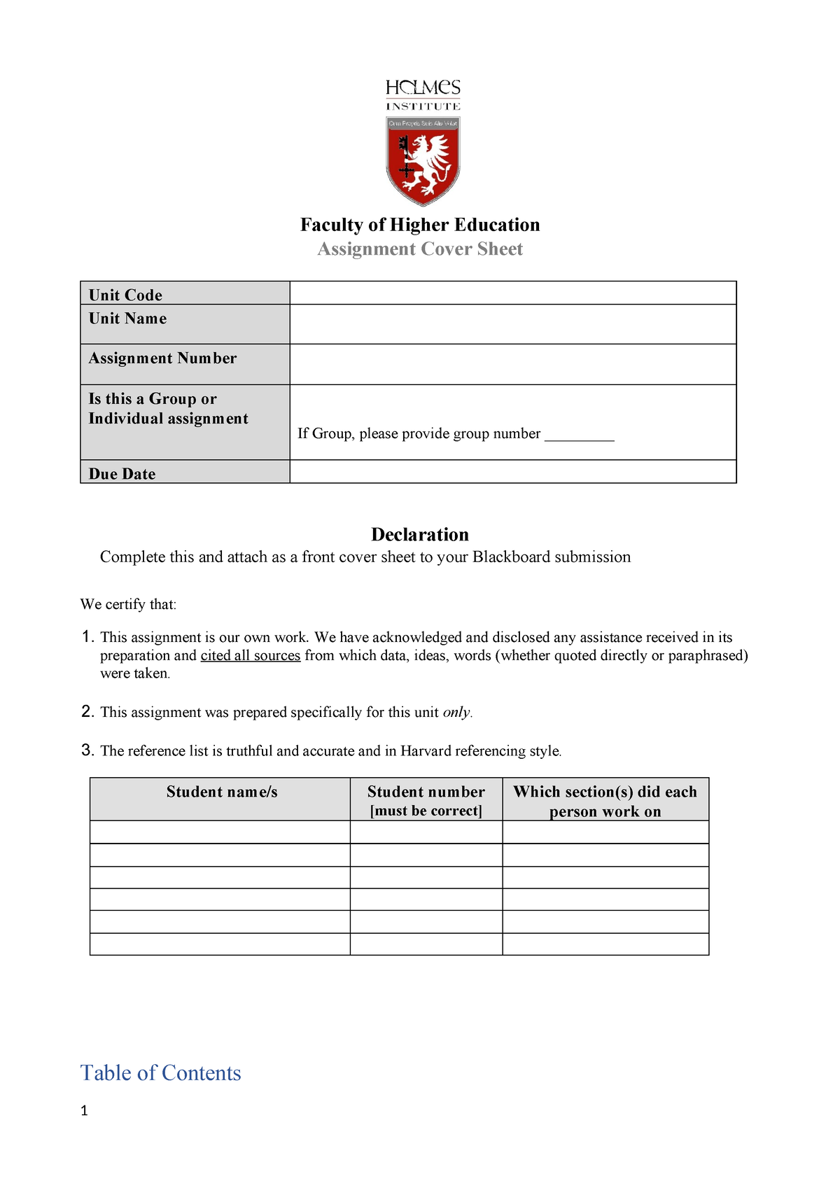 staffordshire university assignment format